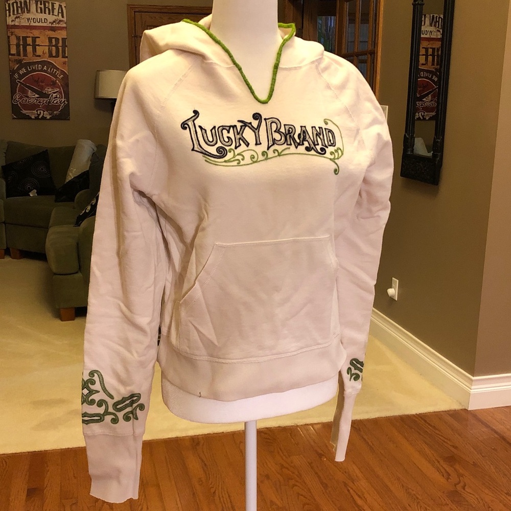 Lucky Brand Cream Hoodie with Green Accents